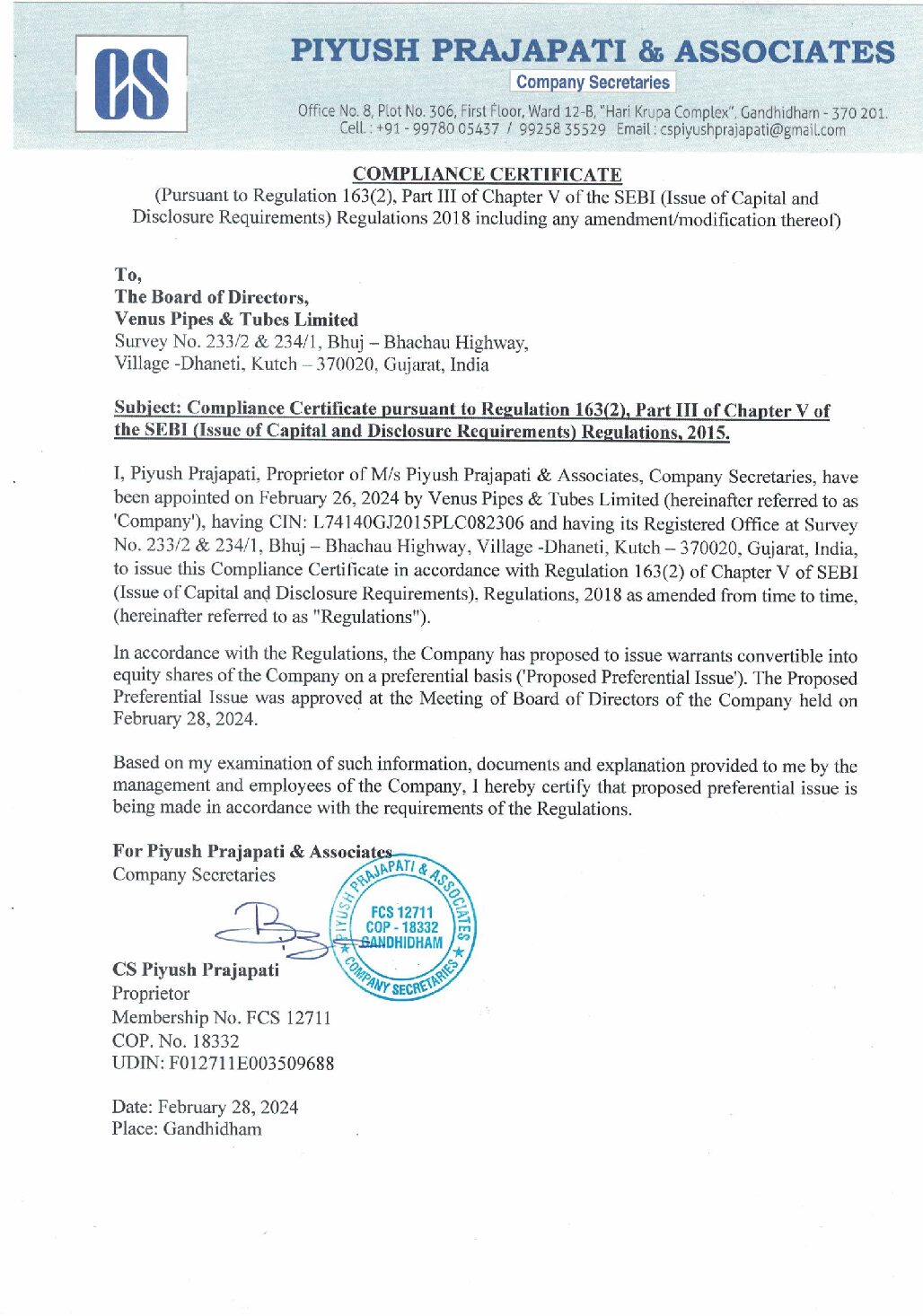 Intimation to Stock Exchanges