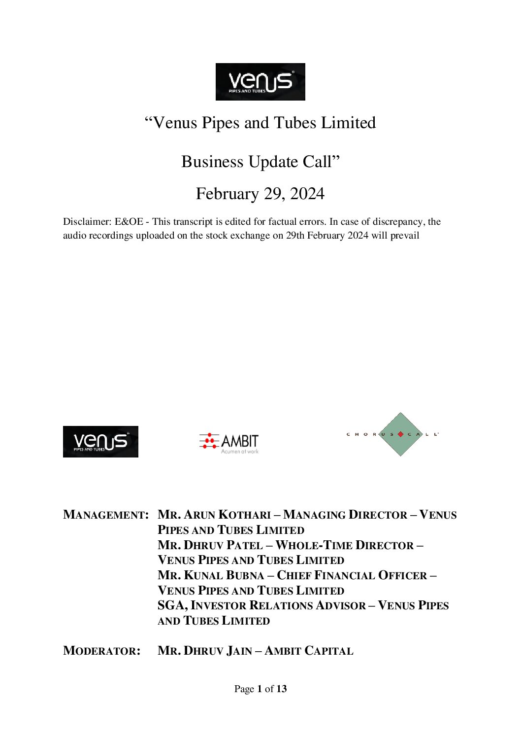 Conference Call Transcript