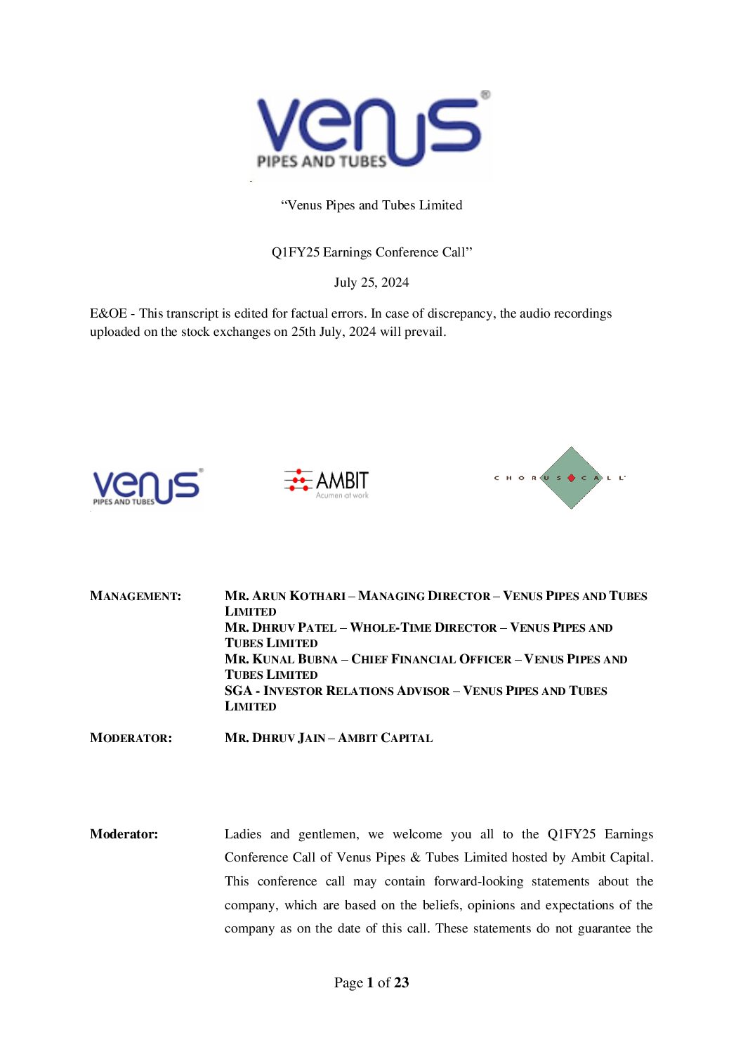 Conference Call Transcript