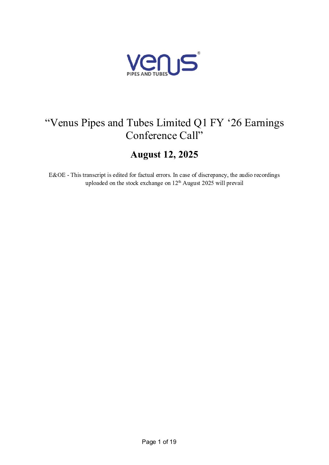 Conference Call Transcript