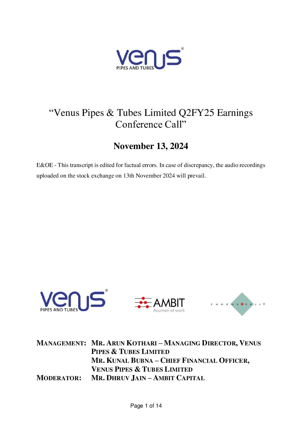 Conference Call Transcript