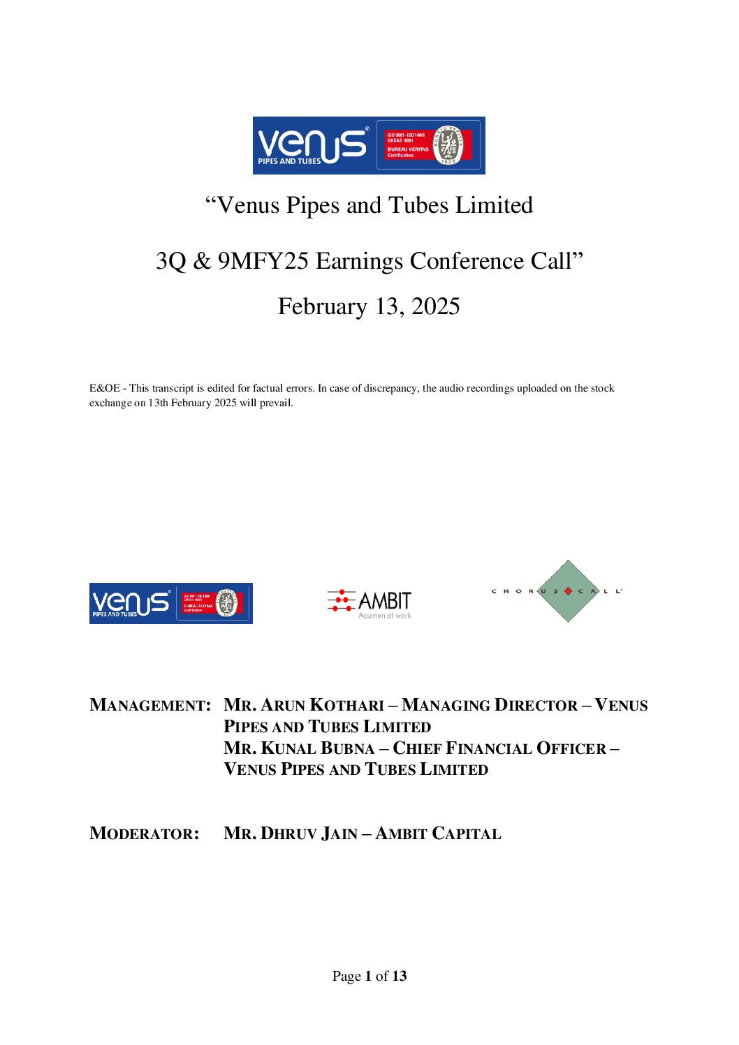 Conference Call Transcript