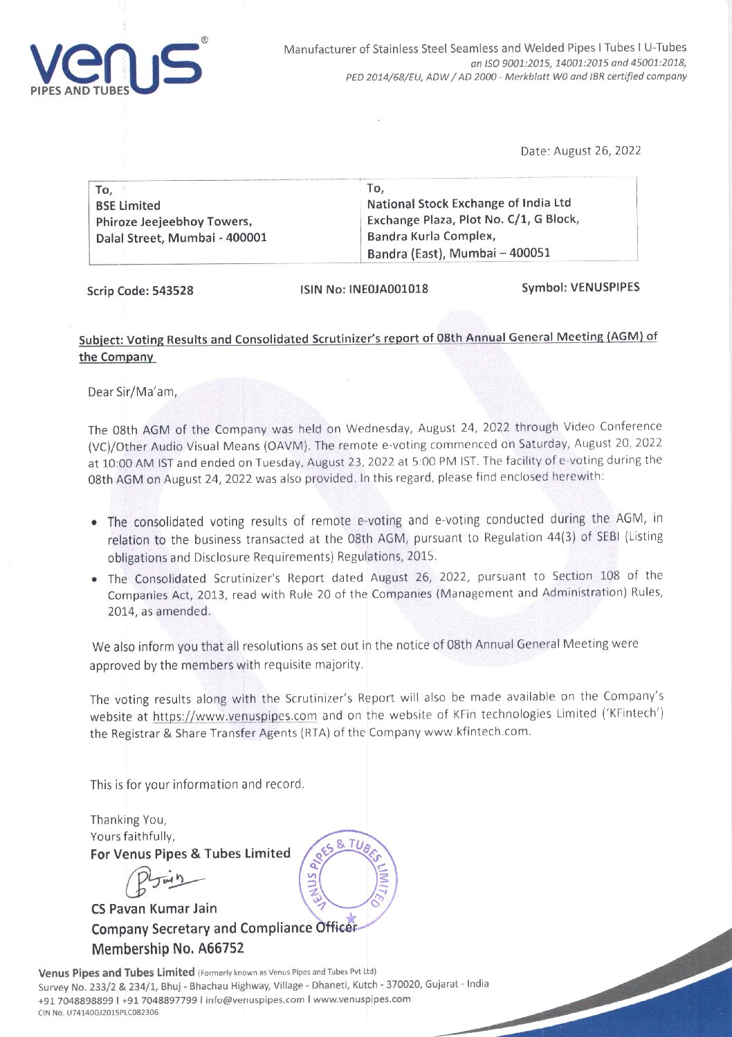 Intimation to Stock Exchanges