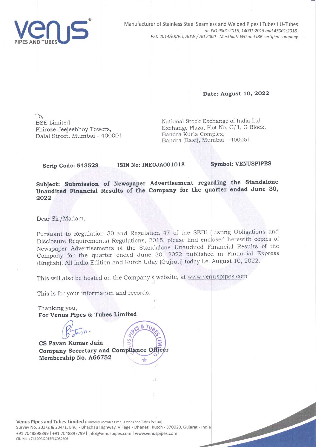 Intimation to Stock Exchanges