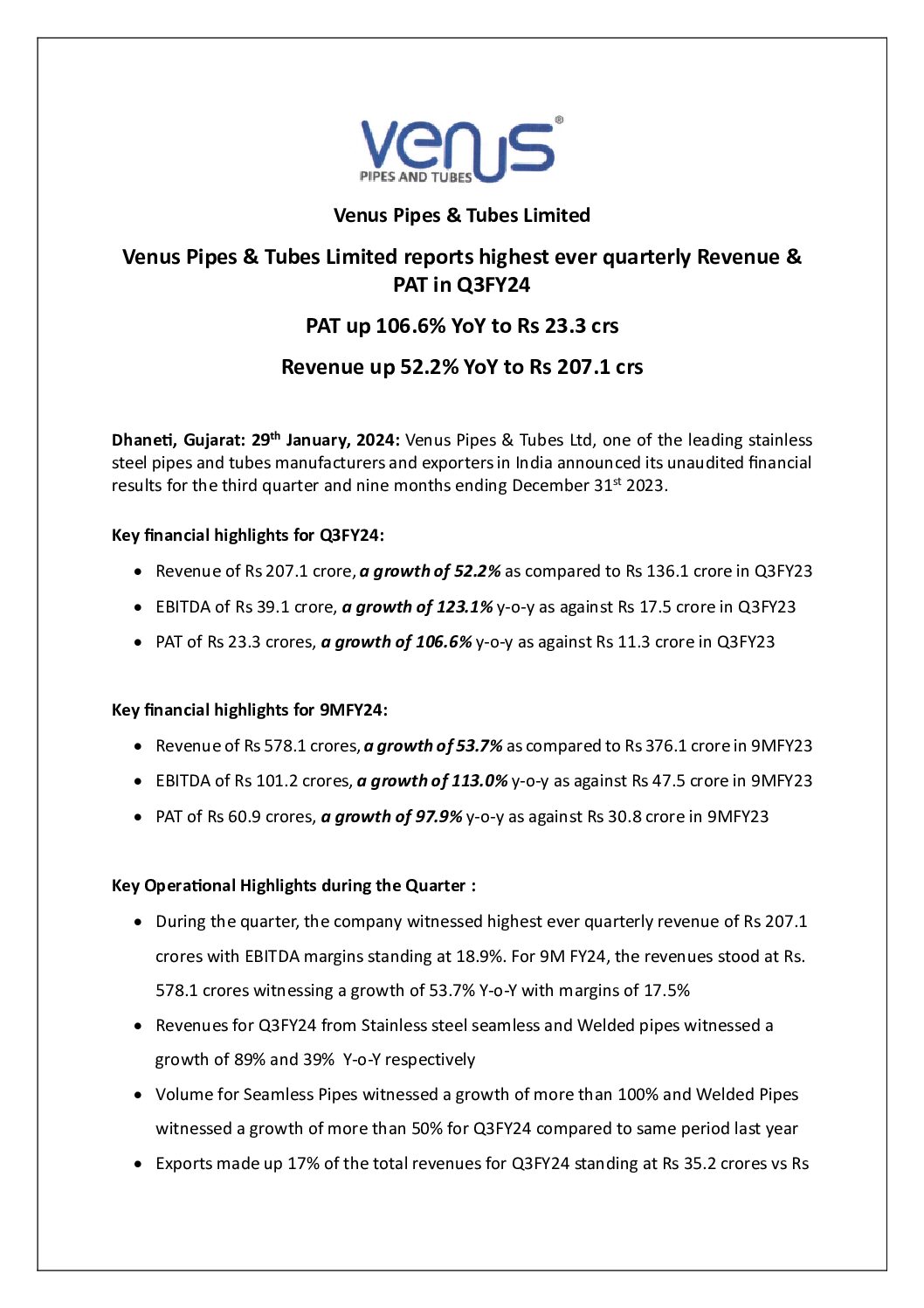Intimation to Stock Exchanges