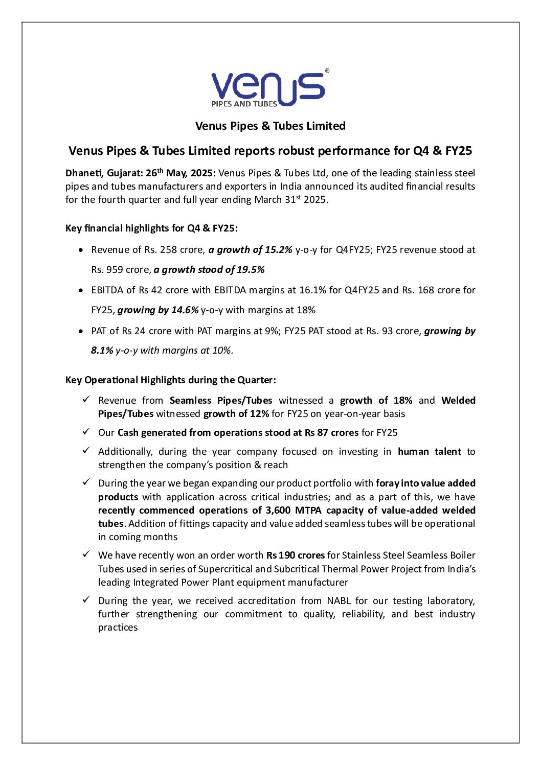 Intimation to Stock Exchanges