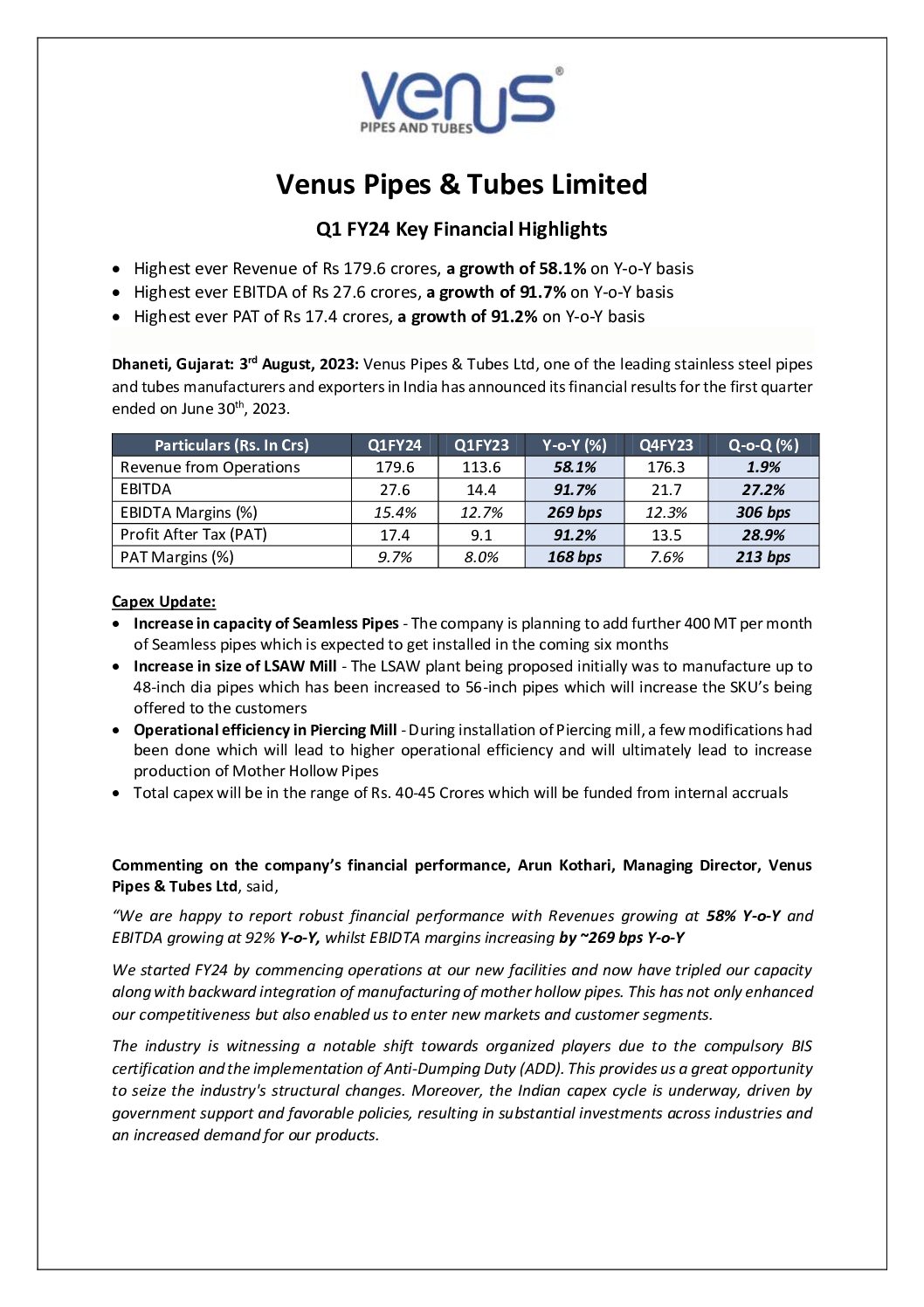 Intimation to Stock Exchanges