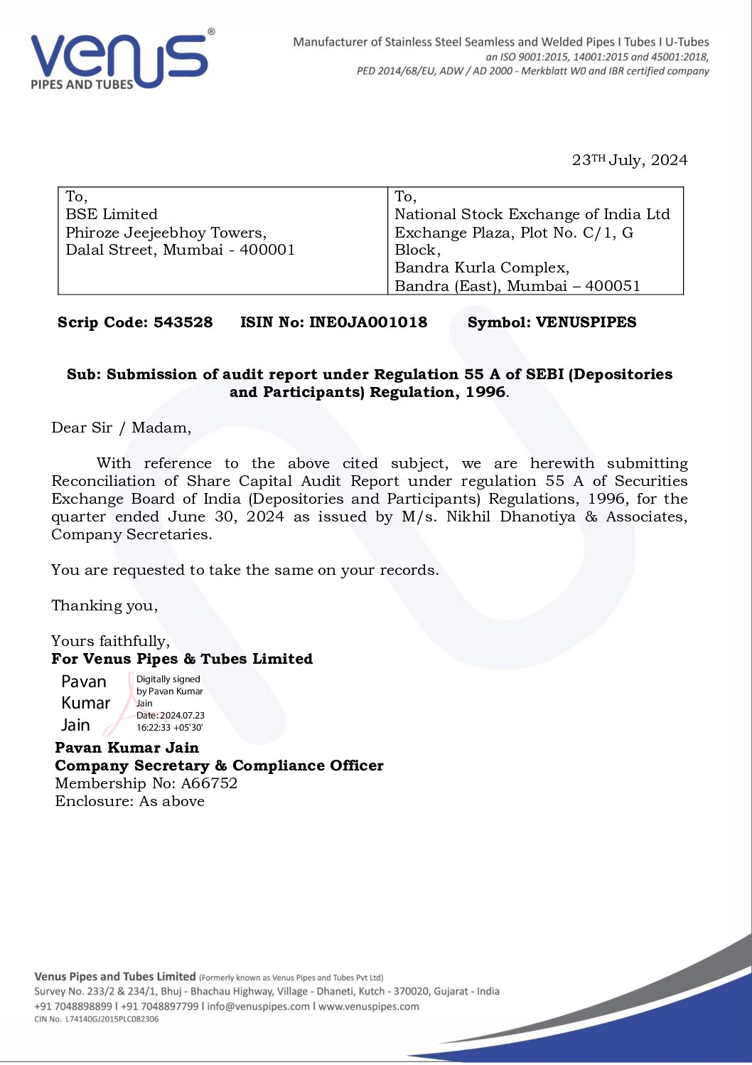 Intimation to Stock Exchanges