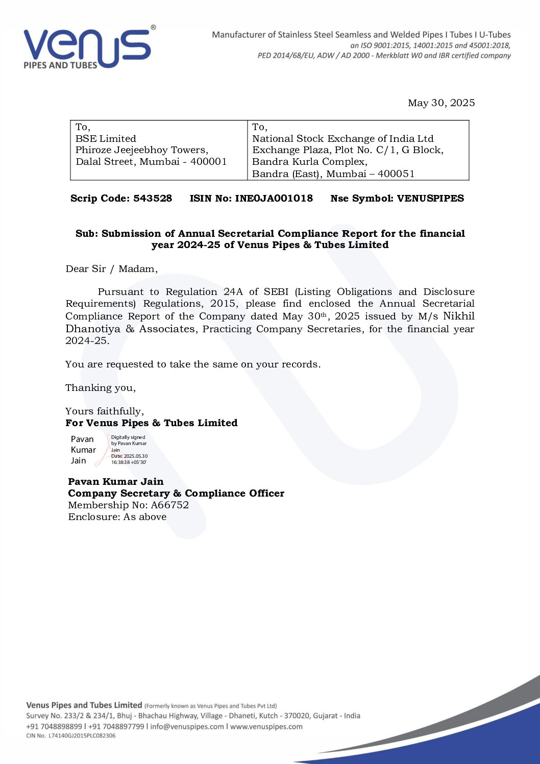 Intimation to Stock Exchanges