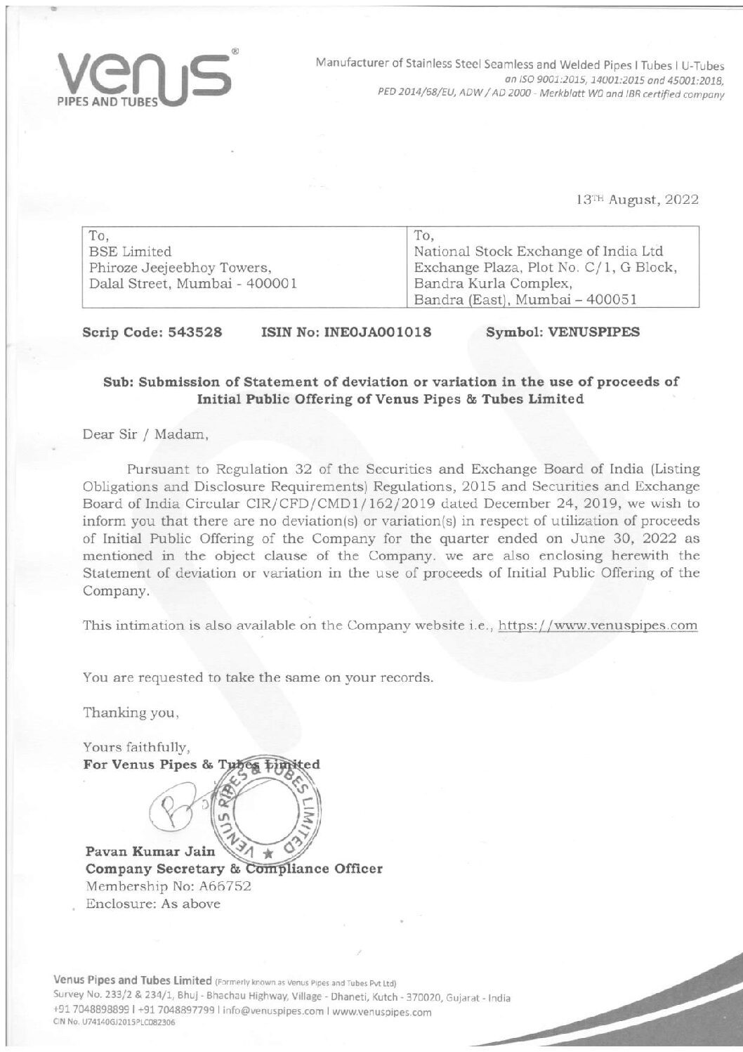 Intimation to Stock Exchanges